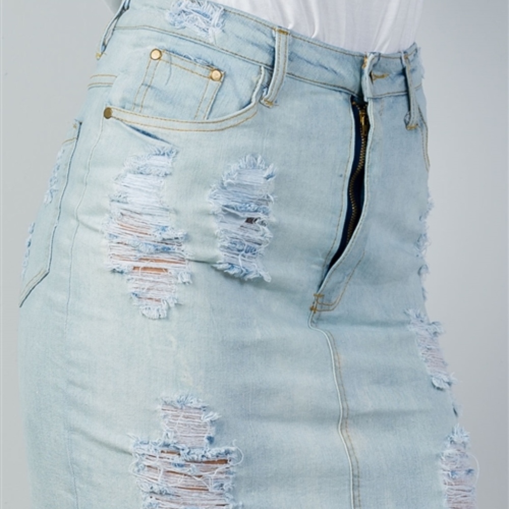 #3 DISTRESSED DENIM MIDI SKIRT 100% COTTON!